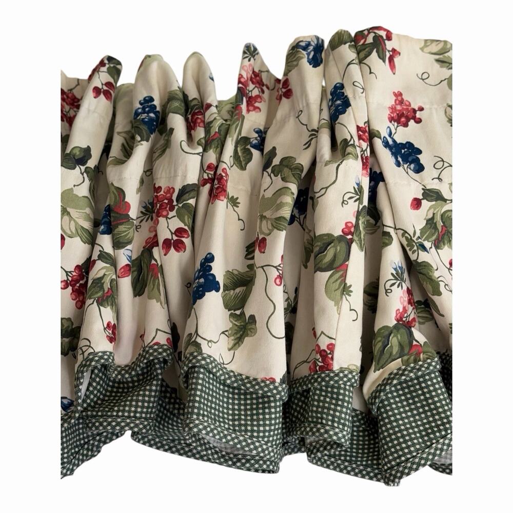 Vintage 4 Waverly Valances ORCHARD TRAIL Red Berries Scalloped Green Gingham 74”